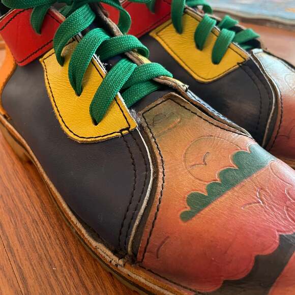 SoleTech Handmade Leather Colorful Clouds Bowling Style Shoes Women 9.5 - Picture 6 of 10